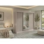 Szafa przesuwna LAOS 240 cm - kaszmir, lamele czarne, lustro + 4 szuflady