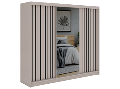 Szafa przesuwna LAOS 240 - kaszmir, lamele czarne, lustro + 4 szuflady