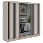 Szafa przesuwna LAOS 240 cm - kaszmir, lamele czarne, lustro + 4 szuflady