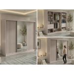 Szafa przesuwna LAOS 240 cm - kaszmir, lamele czarne, lustro + 4 szuflady