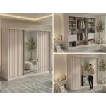 Szafa przesuwna LAOS 240 cm - kaszmir, lamele dąb aristan, lustro + 4 szuflady