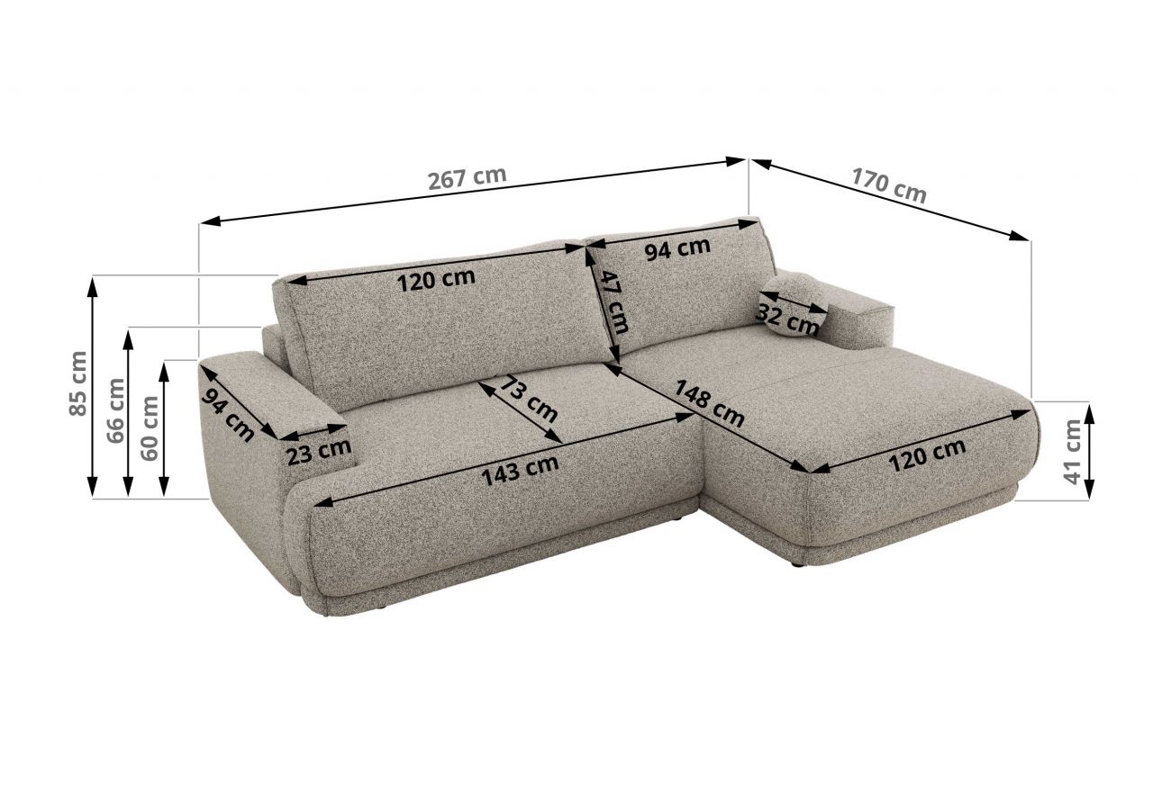 Narożnik RINA L - Puente 80 - szary - OUTLET