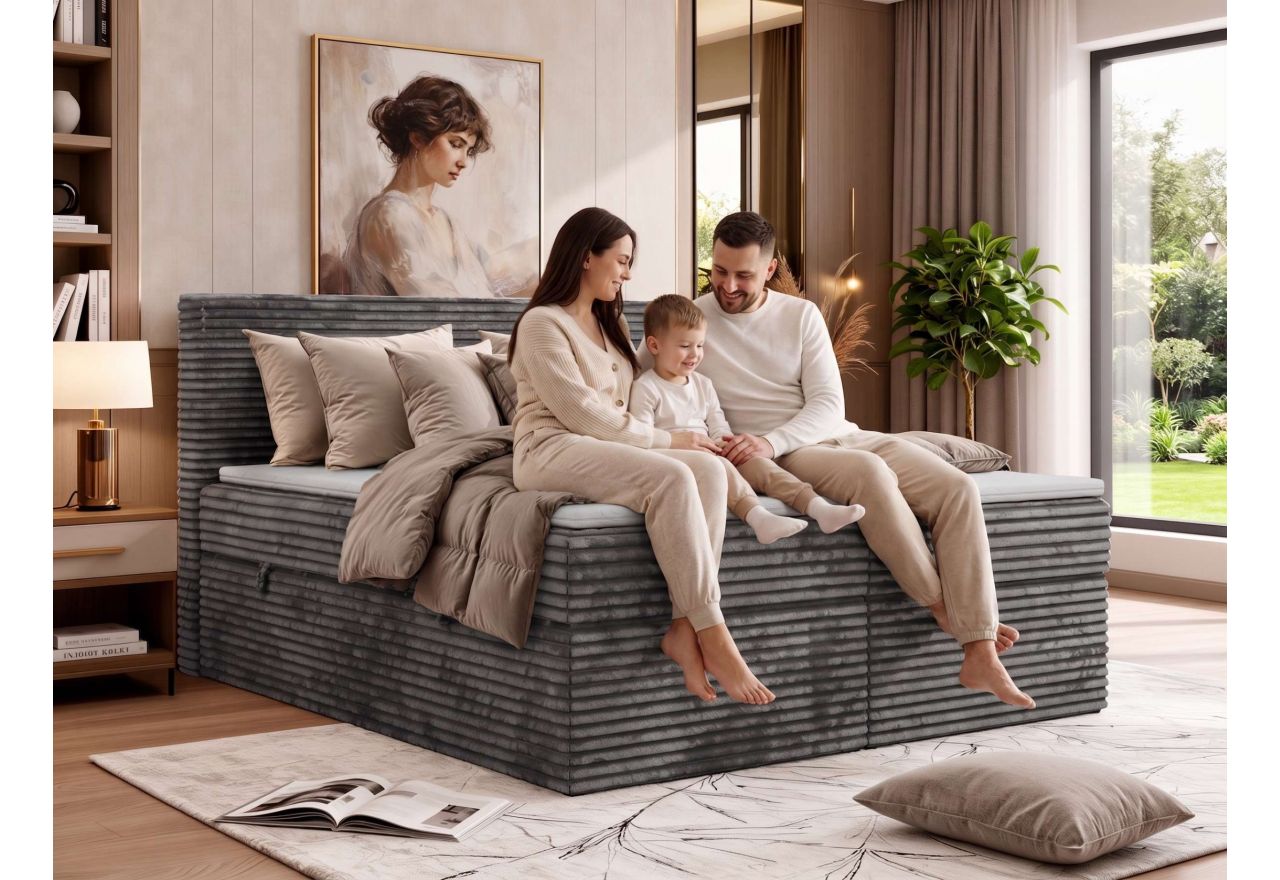 Łóżko kontynentalne TILION 160x200 - H3 - beżowy, sztruks - Topper T25