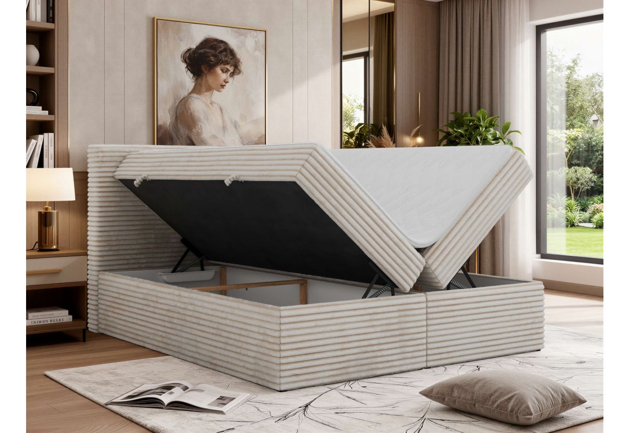 Łóżko kontynentalne TILION 160x200 - H3 - beżowy, sztruks - Topper T25