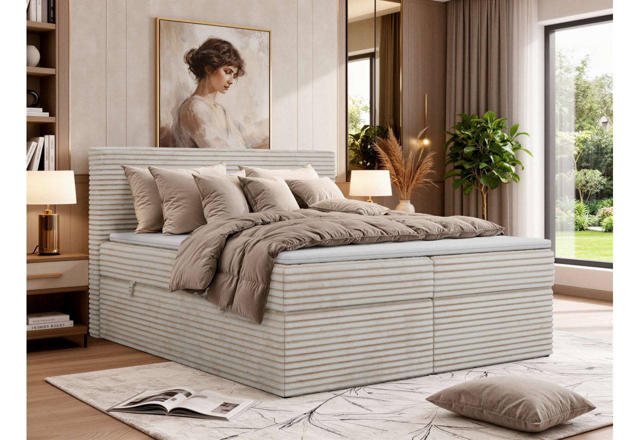 Łóżko kontynentalne TILION 180x200 - H3 - beżowy, sztruks - Topper T25