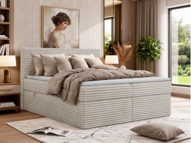 Łóżko kontynentalne TILION 160x200 - H4 - beżowy, sztruks - Topper T25