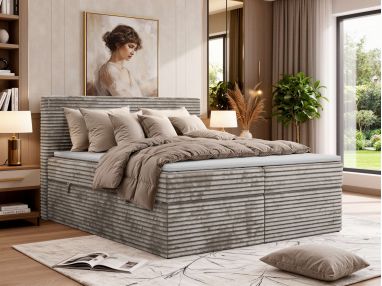 Łóżko kontynentalne TILION 160x200 - H3 - jasnobrązowy, sztruks - Topper T25