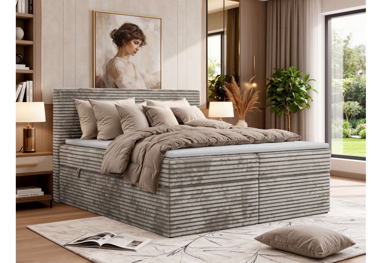 Łóżko kontynentalne TILION 160x200 - H3 - jasnobrązowy, sztruks - Topper T25