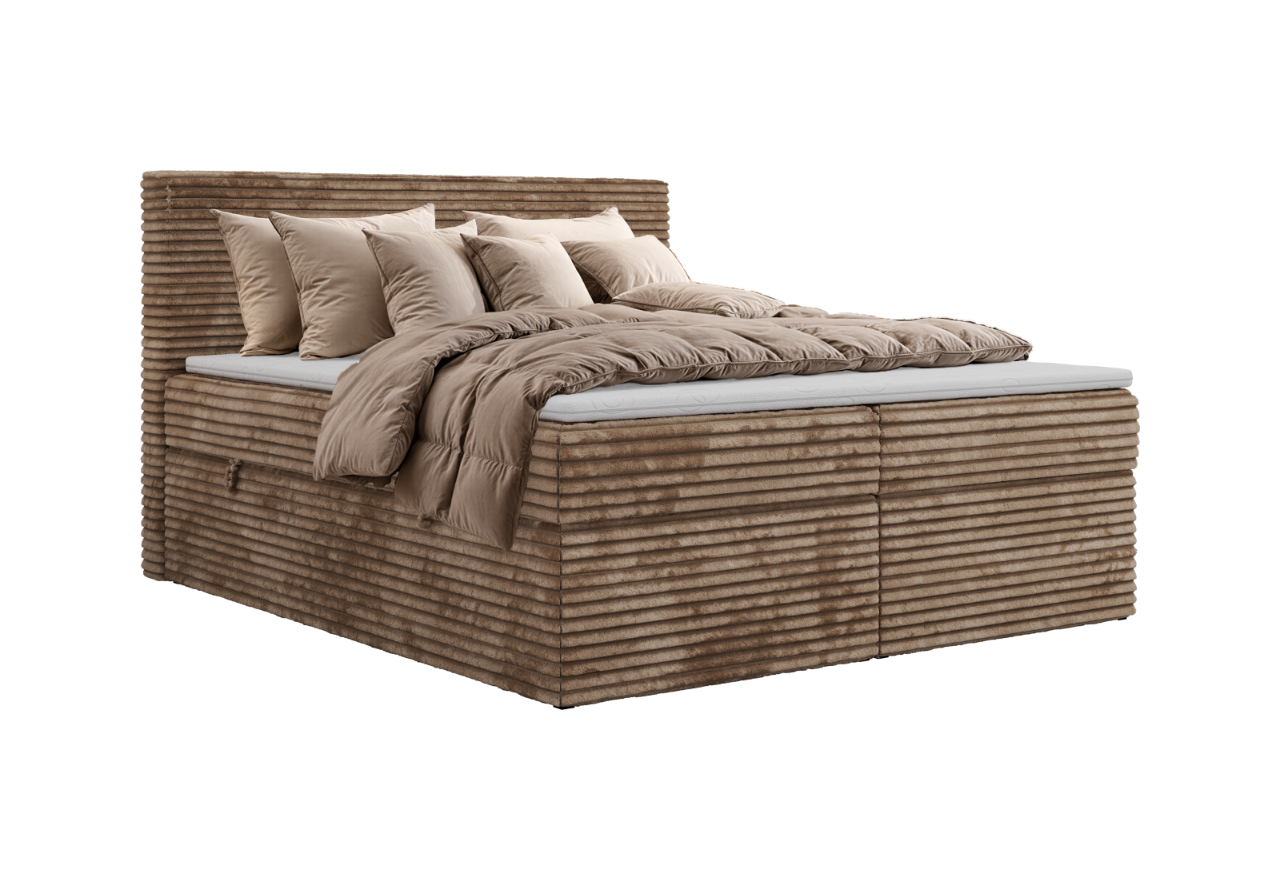 Łóżko kontynentalne TILION 160x200 - H3 - brązowy, sztruks - Topper T25