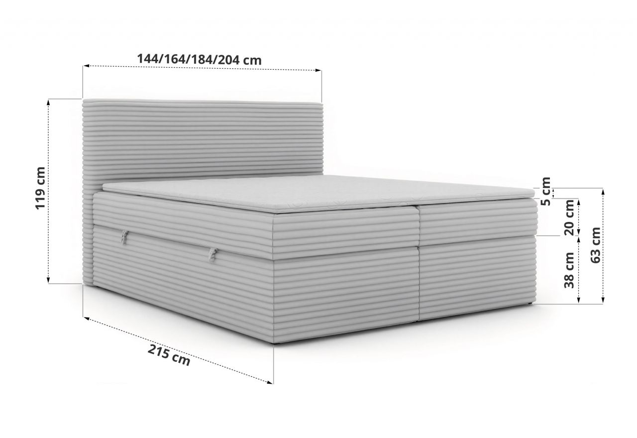 Łóżko kontynentalne TILION 180x200 - H3 - brązowy, sztruks - Topper T25