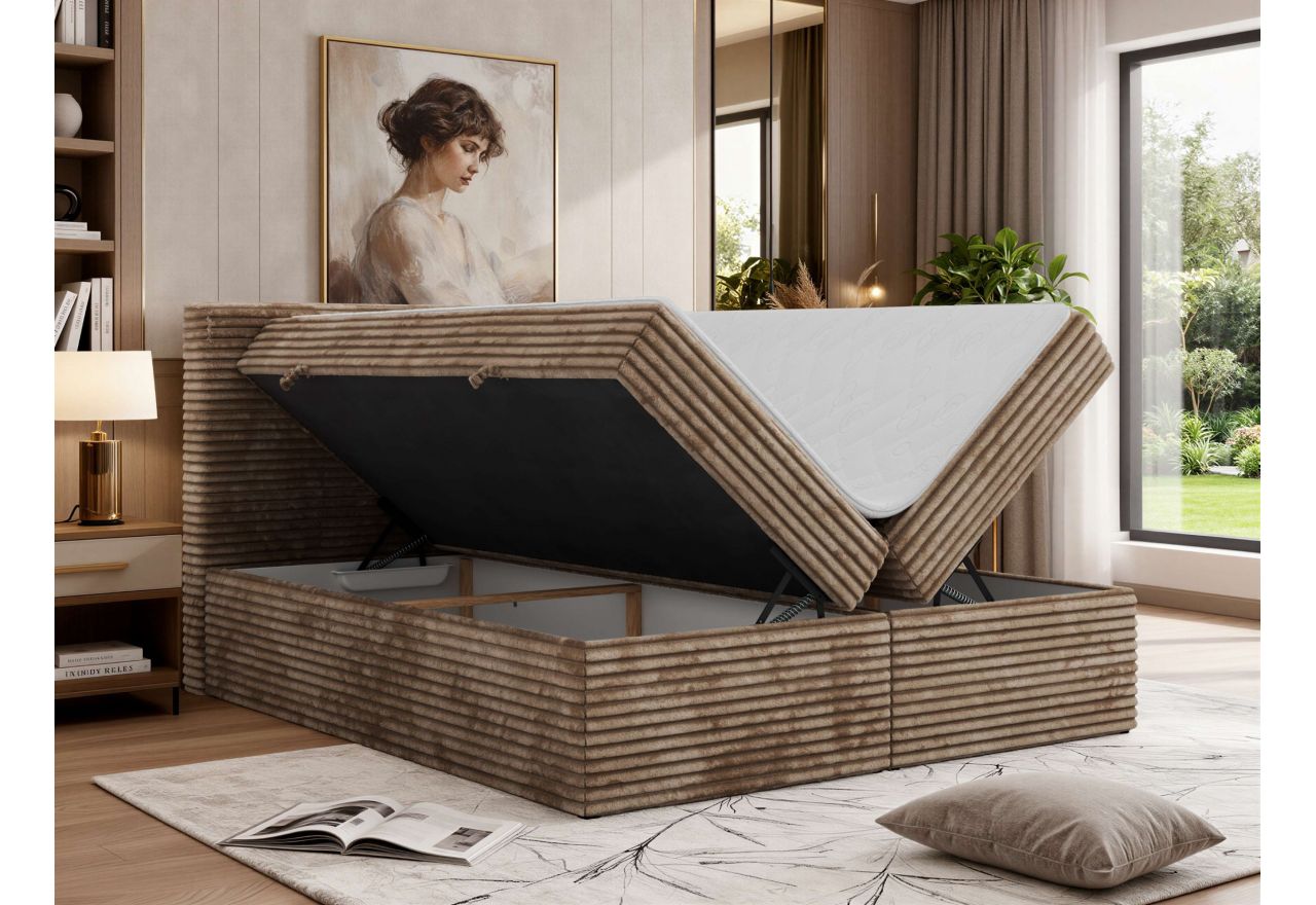 Łóżko kontynentalne TILION 160x200 - H4 - brązowy, sztruks - Topper T25