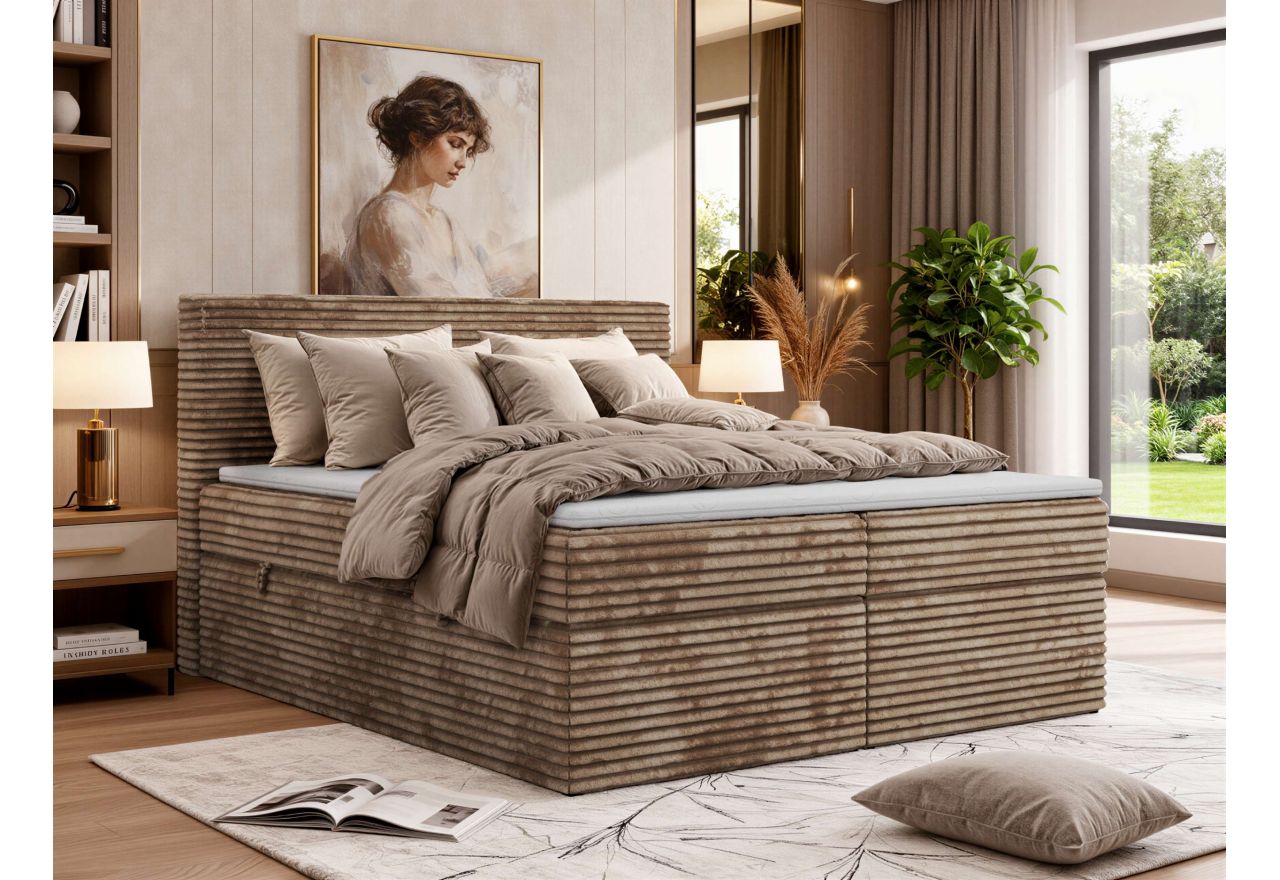 Łóżko kontynentalne TILION 180x200 - H4 - brązowy, sztruks - Topper T25