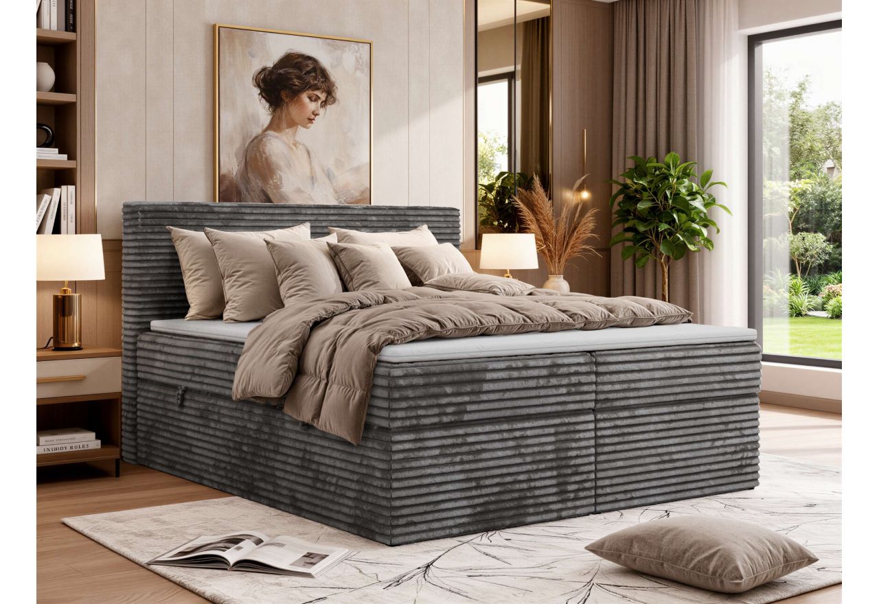 Łóżko kontynentalne TILION 140x200 - H3 - ciemnoszary, sztruks - Topper T25