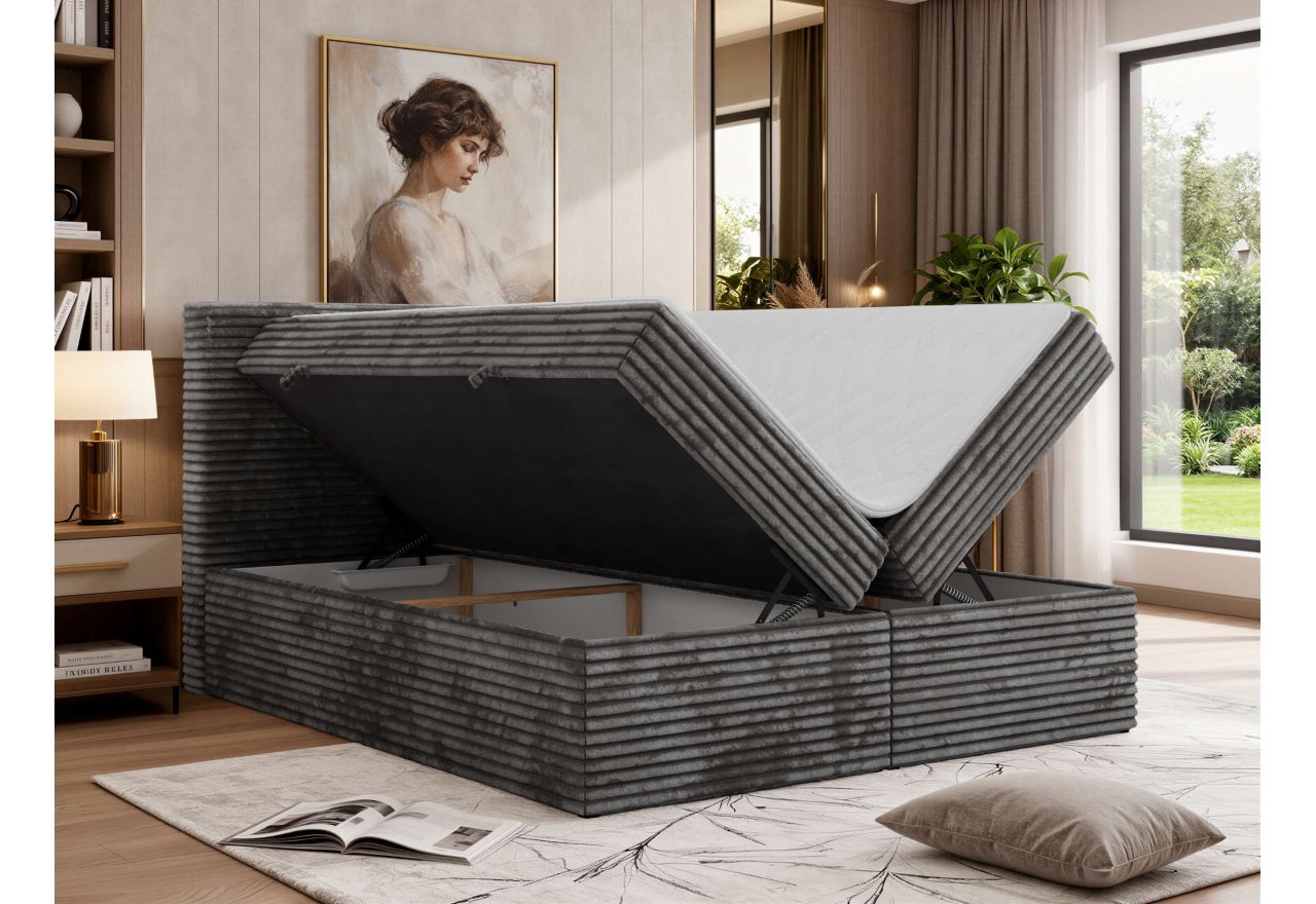 Łóżko kontynentalne TILION 200x200 - H3 - ciemnoszary, sztruks - Topper T25