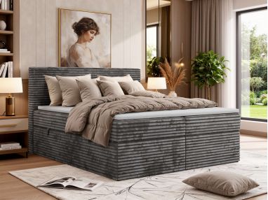 Łóżko kontynentalne TILION 140x200 - H4 - ciemnoszary, sztruks - Topper T25