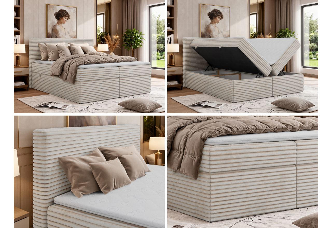 Łóżko kontynentalne TILION 140x200 - H3 - beżowy, sztruks - Topper Visco