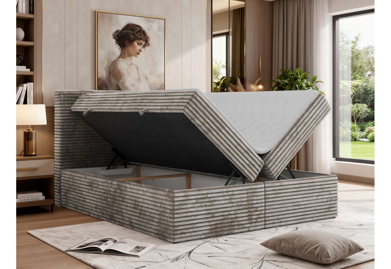 Łóżko kontynentalne TILION 200x200 - H3 - jasnobrązowy, sztruks - Topper Visco