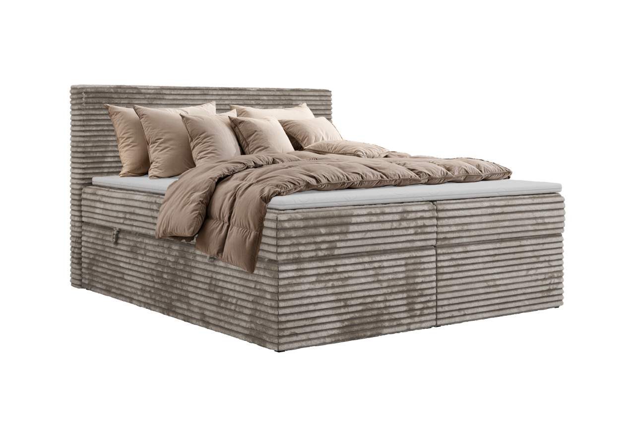 Łóżko kontynentalne TILION 140x200 - H4 - jasnobrązowy, sztruks - Topper Visco