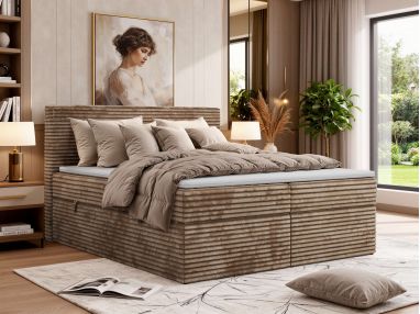 Łóżko kontynentalne TILION 180x200 - H3 - brązowy, sztruks - Topper Visco