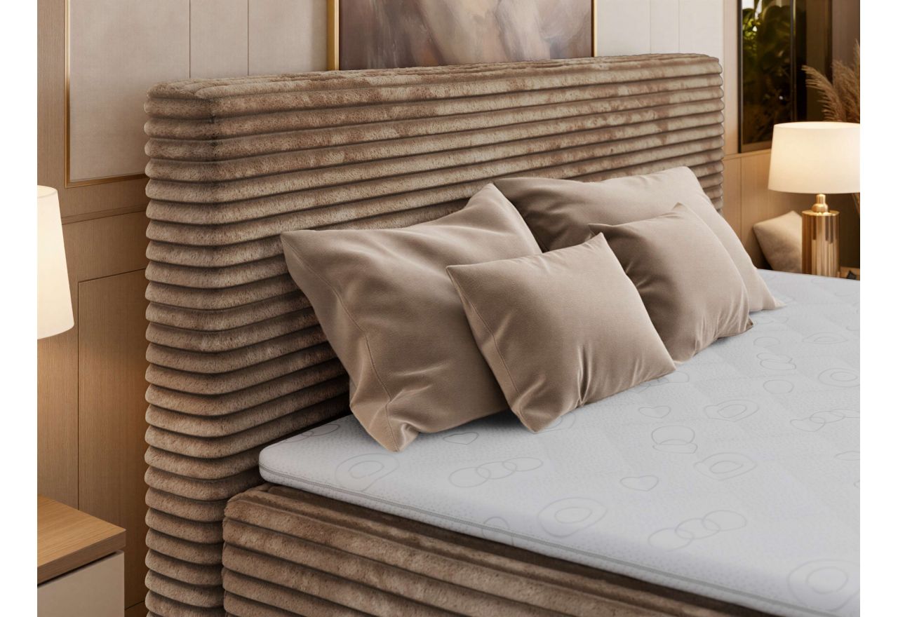 Łóżko kontynentalne TILION 200x200 - H4 - brązowy, sztruks - Topper Visco