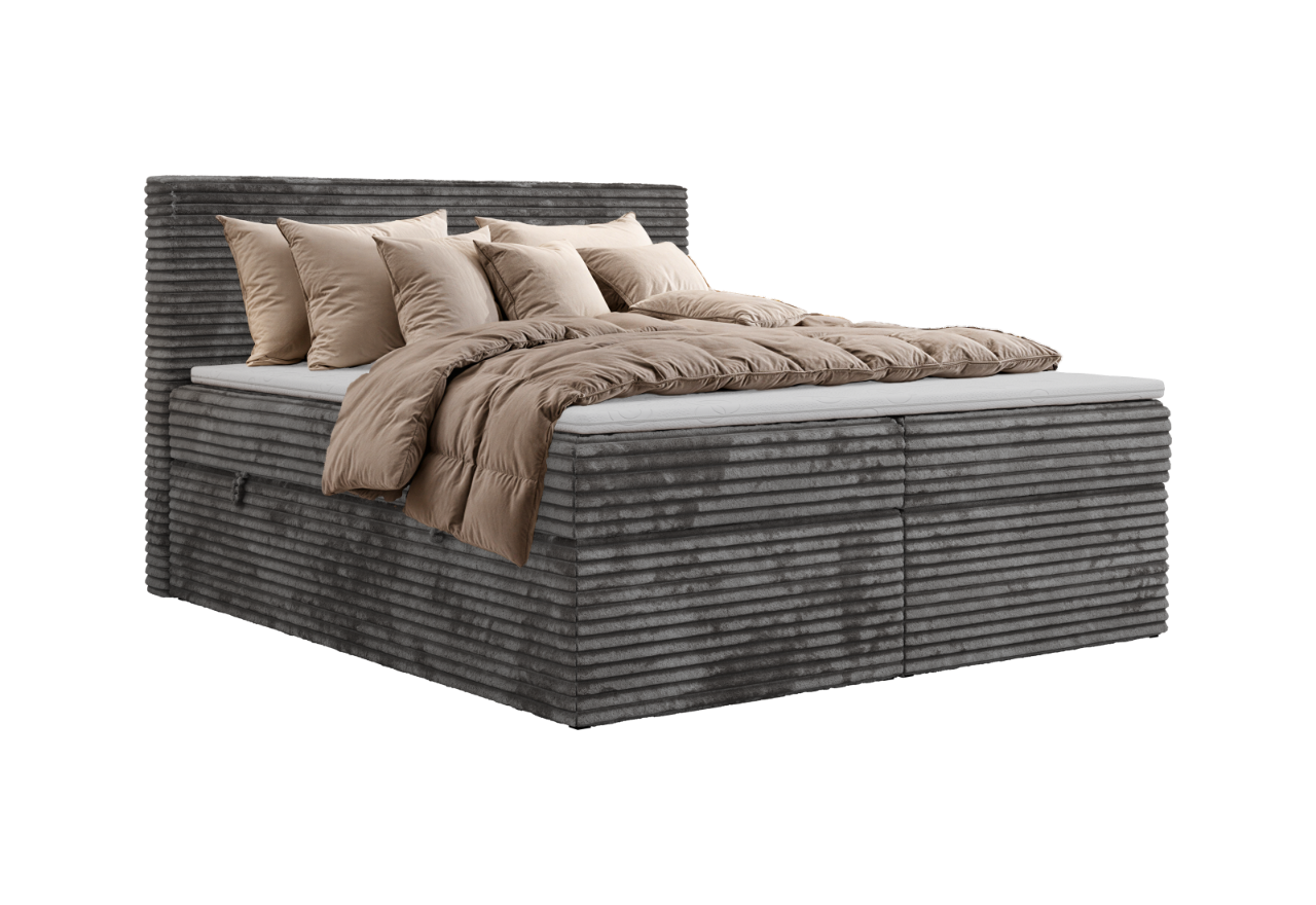 Łóżko kontynentalne TILION 140x200 - H4 - ciemnoszary, sztruks - Topper Visco