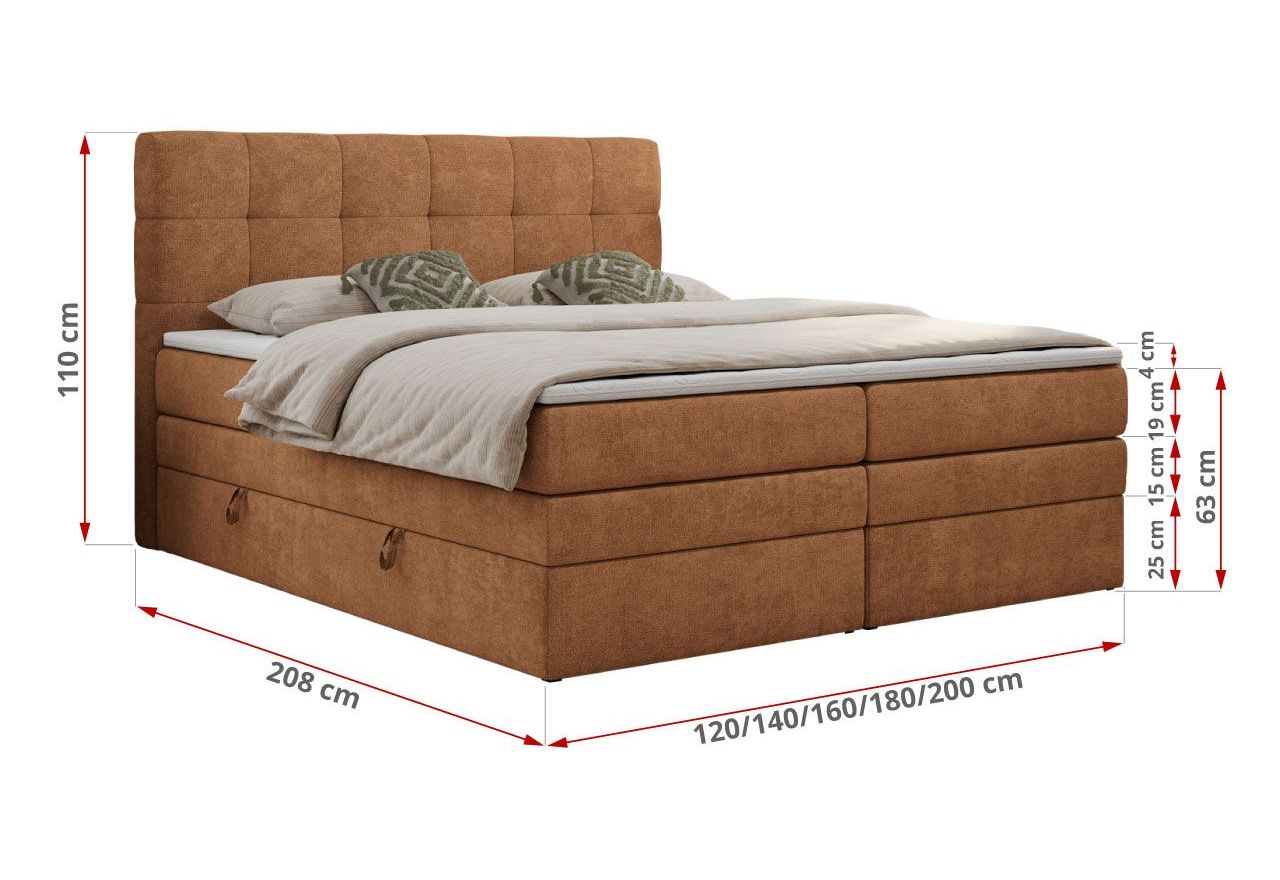 Łóżko kontynentalne LUKA KING 180x200 - Matana 08 - pomarańczowy - OUTLET