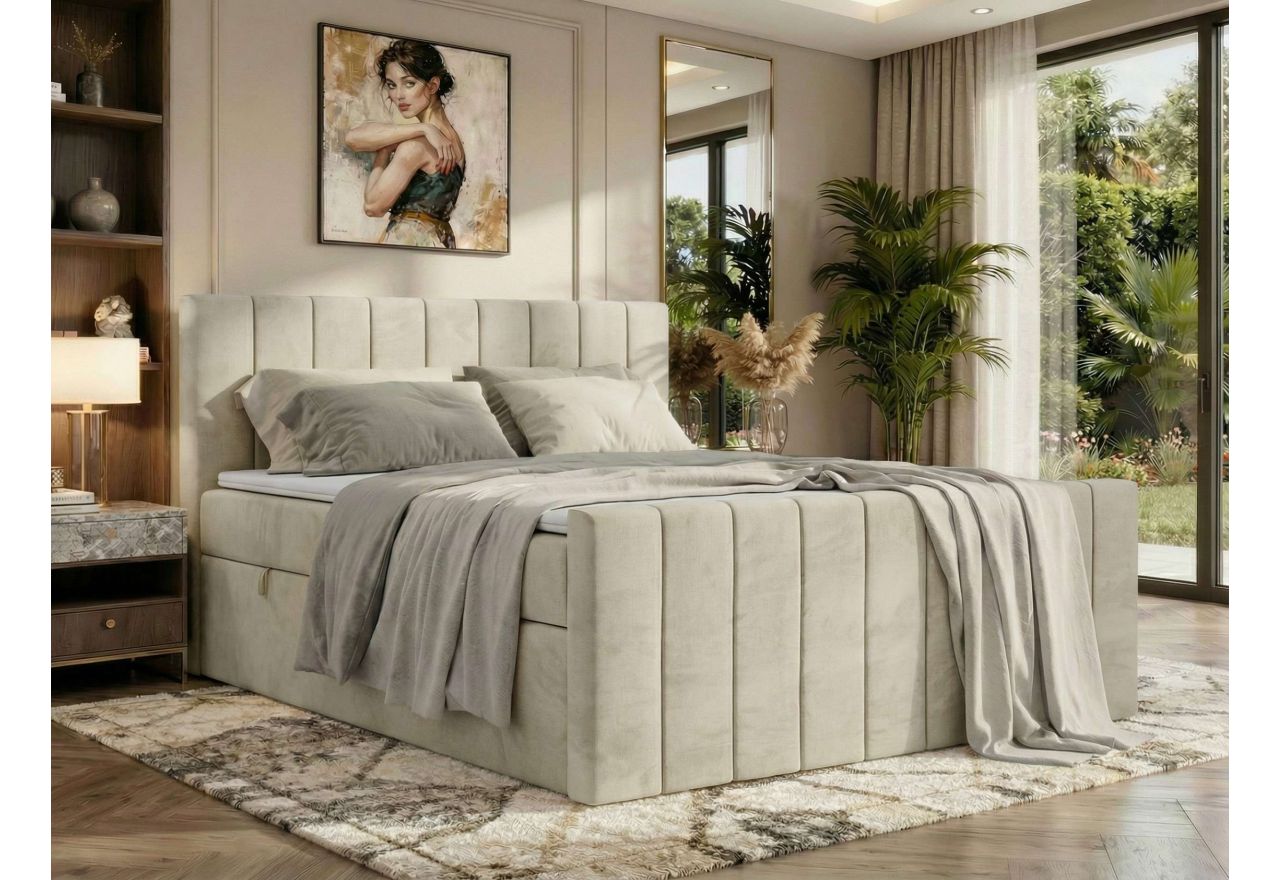 Łóżko kontynentalne - ALVER DUO 140x200 - H3 - beżowy, welwet - Topper T25