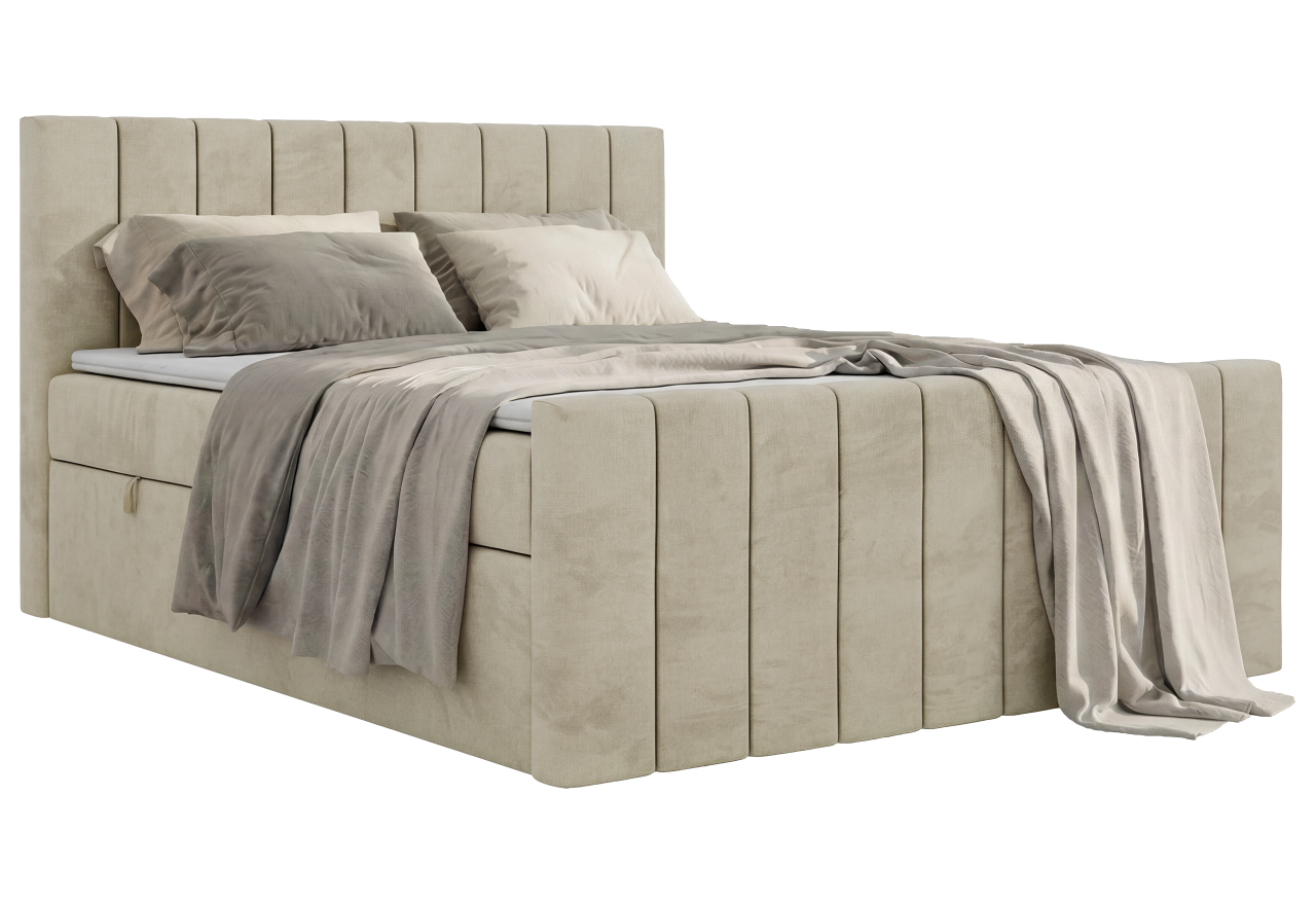 Łóżko kontynentalne - ALVER DUO 160x200 - H3 - beżowy, welwet - Topper T25