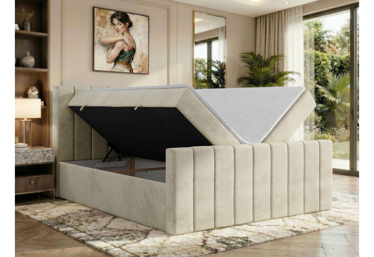 Łóżko kontynentalne - ALVER DUO 160x200 - H3 - beżowy, welwet - Topper T25