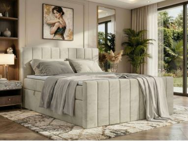 Łóżko kontynentalne - ALVER DUO 180x200 - H3 - beżowy, welwet - Topper T25