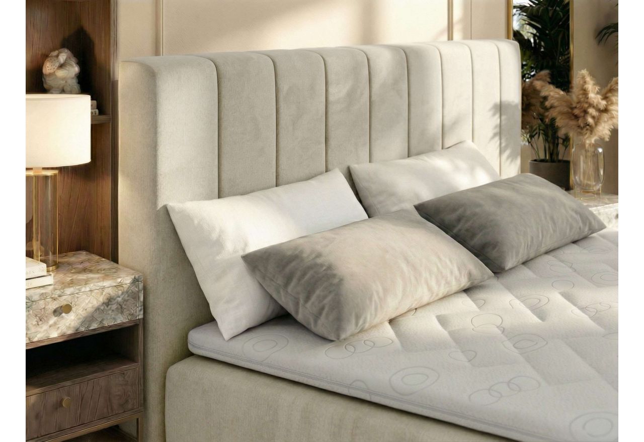 Łóżko kontynentalne - ALVER DUO 160x200 - H4 - beżowy, welwet - Topper T25