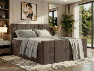 Łóżko kontynentalne - ALVER DUO 160x200 - H3 - brązowy, welwet - Topper T25