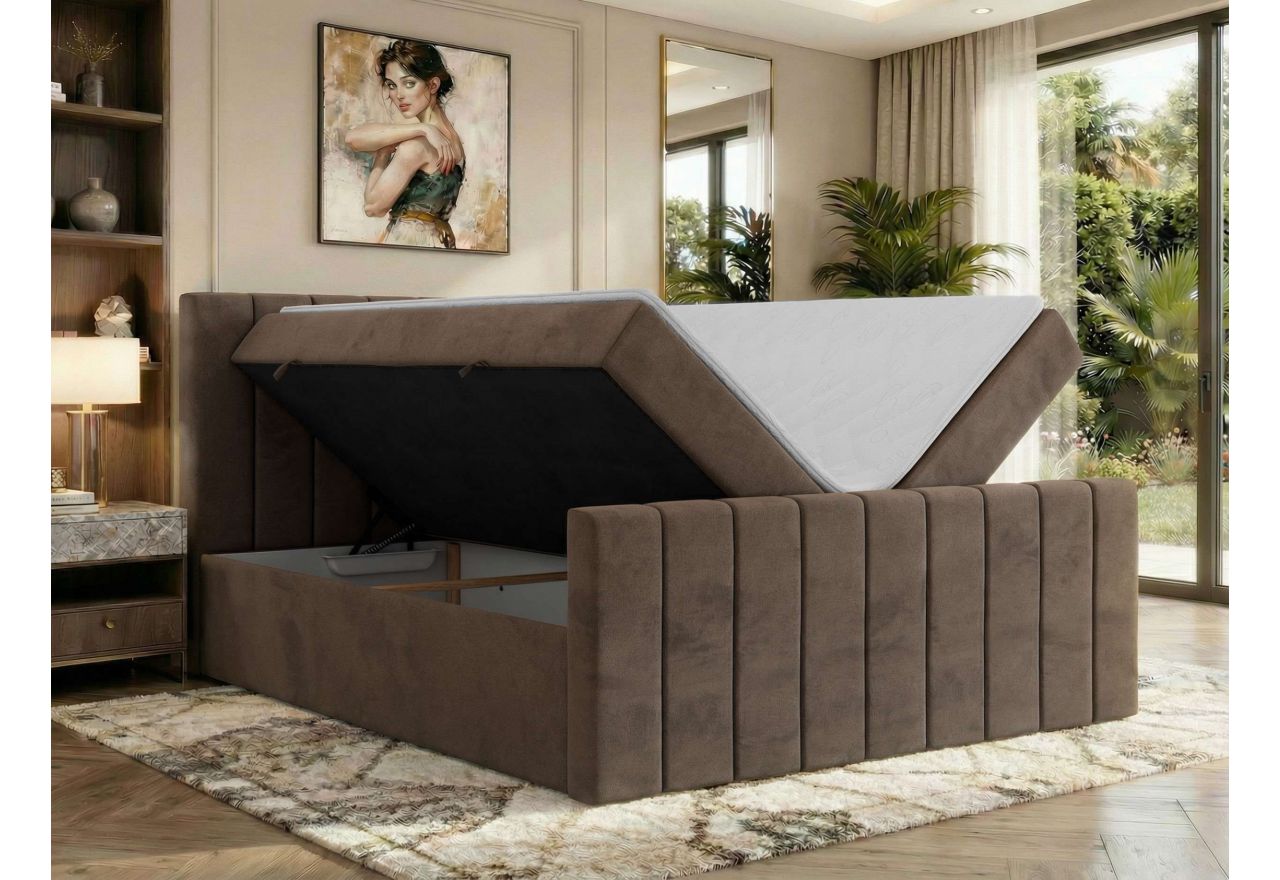 Łóżko kontynentalne - ALVER DUO 160x200 - H3 - brązowy, welwet - Topper T25