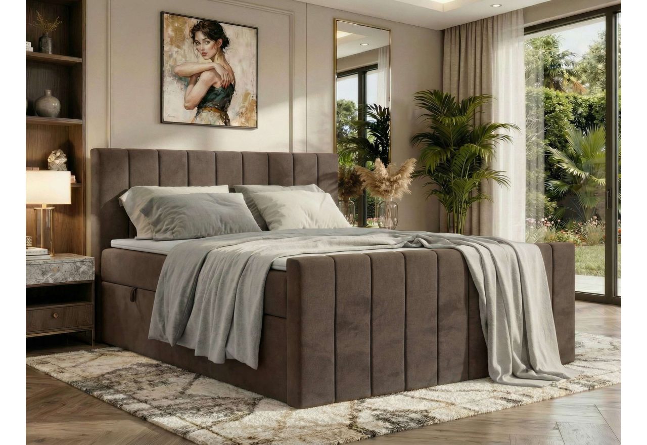 Łóżko kontynentalne - ALVER DUO 180x200 - H3 - brązowy, welwet - Topper T25