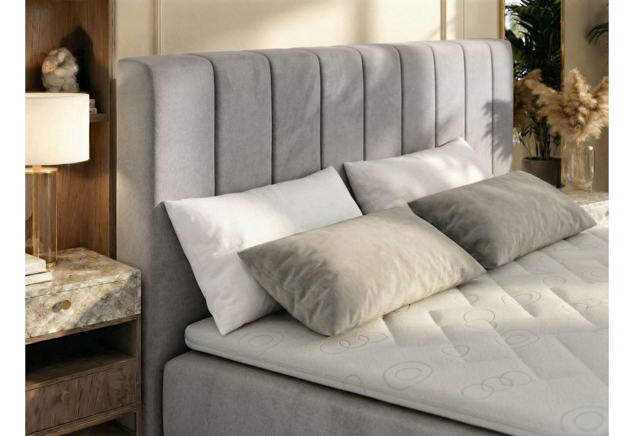 Łóżko kontynentalne - ALVER DUO 140x200 - H3 - jasnoszary, welwet - Topper T25