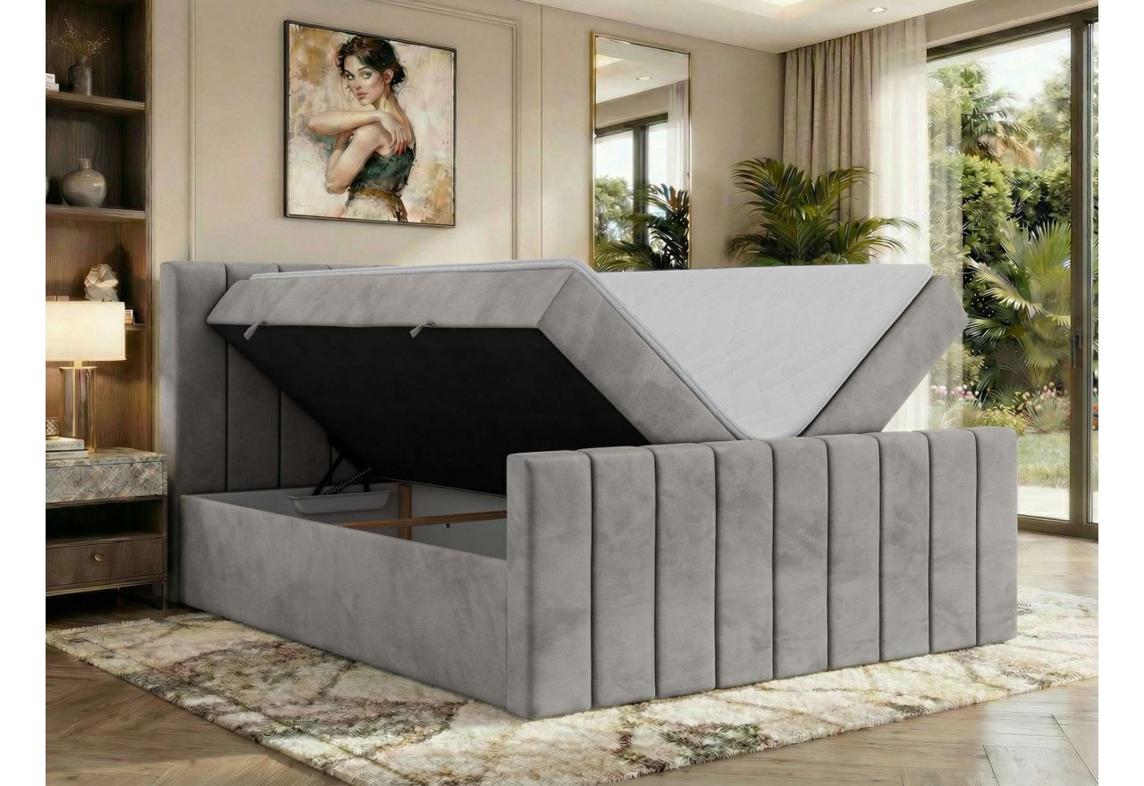 Łóżko kontynentalne - ALVER DUO 180x200 - H3 - jasnoszary, welwet - Topper T25