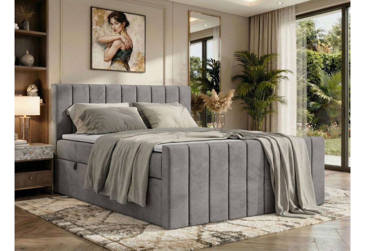 Łóżko kontynentalne - ALVER DUO 200x200 - H3 - jasnoszary, welwet - Topper T25