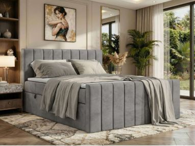 Łóżko kontynentalne - ALVER DUO 180x200 - H4 - jasnoszary, welwet - Topper T25