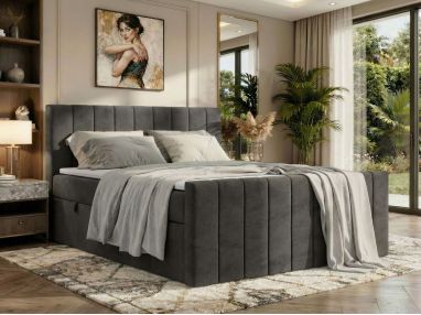 Łóżko kontynentalne - ALVER DUO 160x200 - H3 - ciemnoszary, welwet - Topper T25