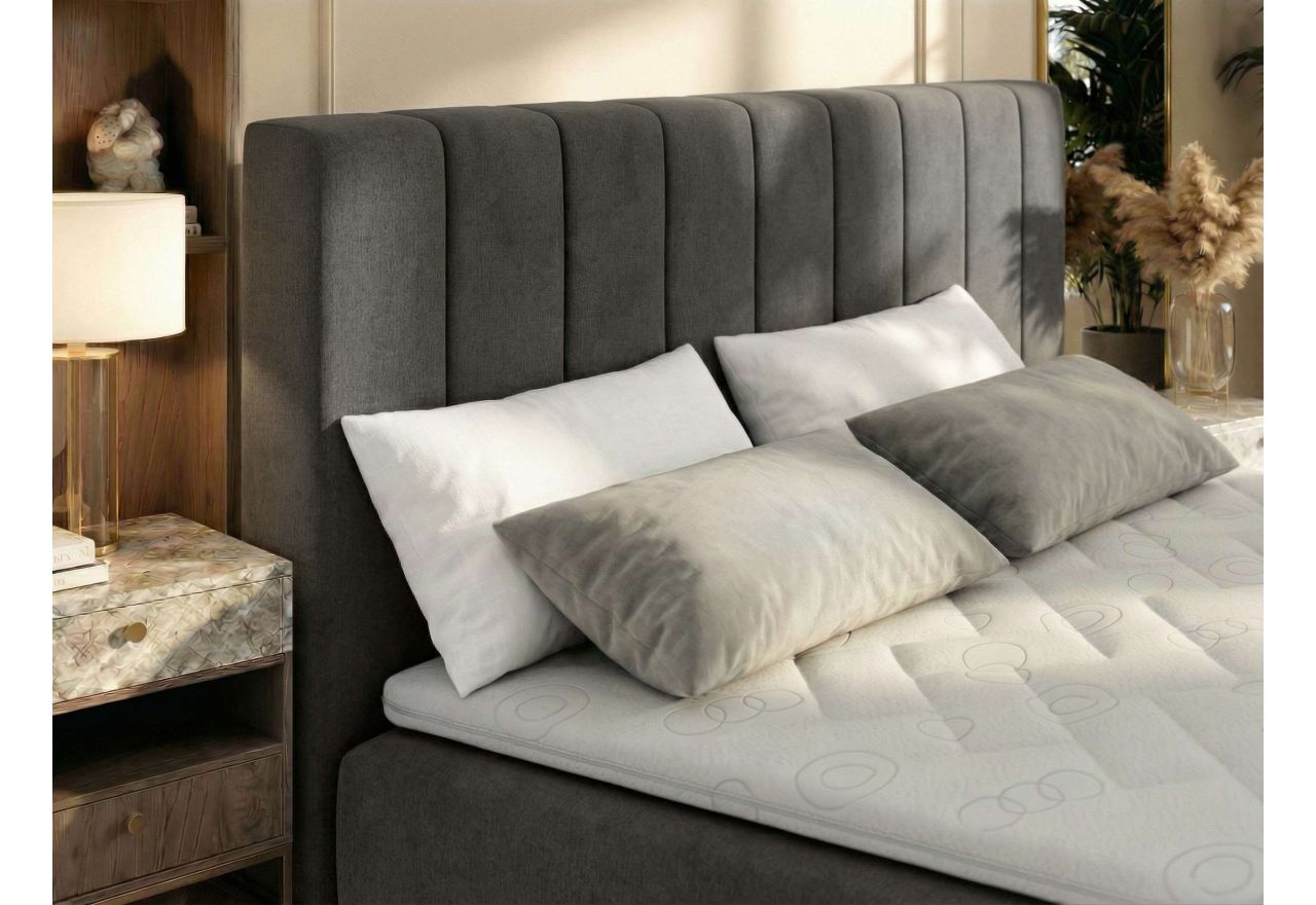 Łóżko kontynentalne - ALVER DUO 140x200 - H4 - ciemnoszary, welwet - Topper T25