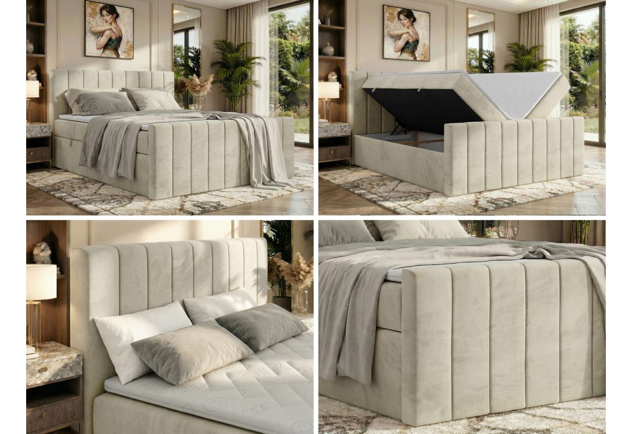 Łóżko kontynentalne - ALVER DUO 160x200 - H3 - beżowy, welwet - Topper Visco