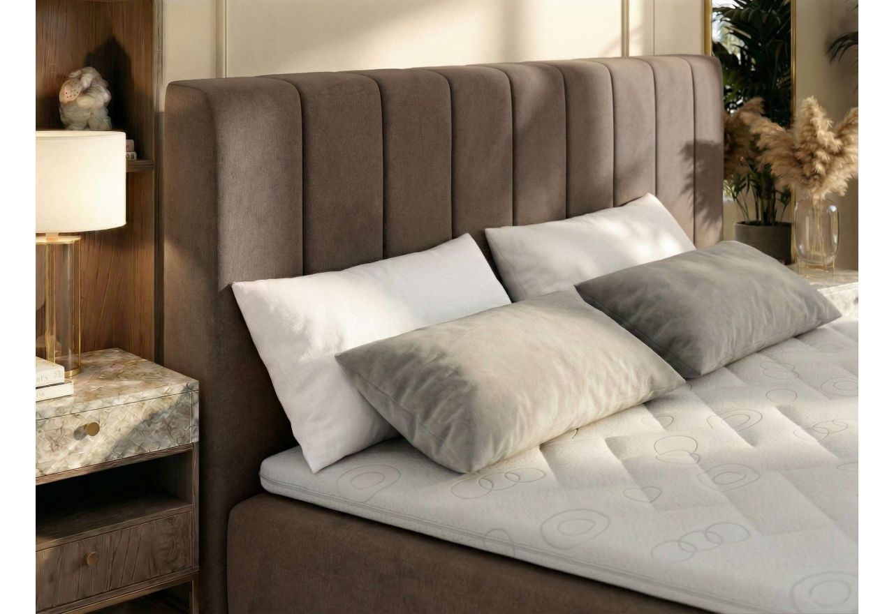 Łóżko kontynentalne - ALVER DUO 140x200 - H3 - brązowy, welwet - Topper Visco