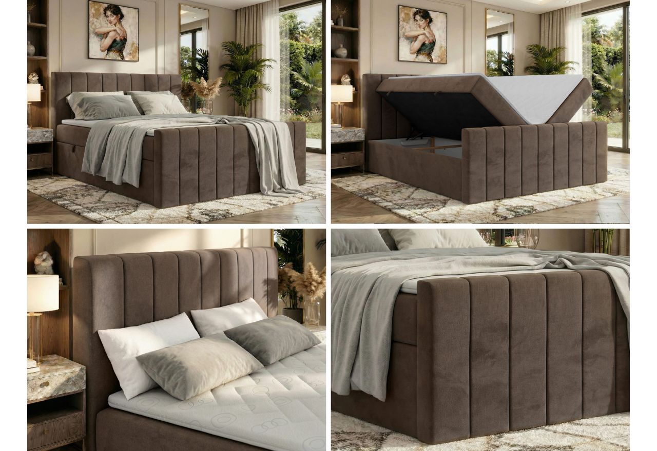 Łóżko kontynentalne - ALVER DUO 140x200 - H3 - brązowy, welwet - Topper Visco