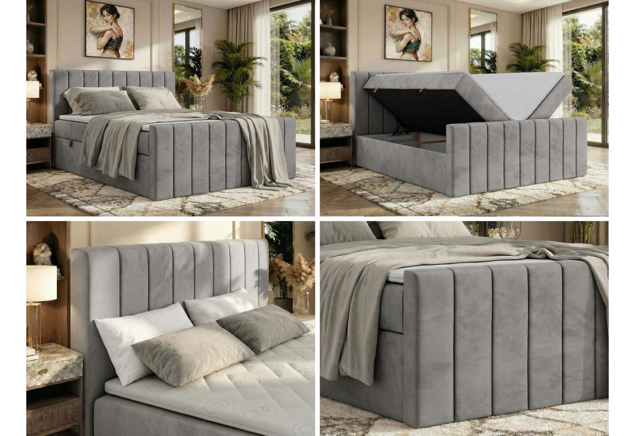 Łóżko kontynentalne - ALVER DUO 140x200 - H4 - jasnoszary, welwet - Topper Visco