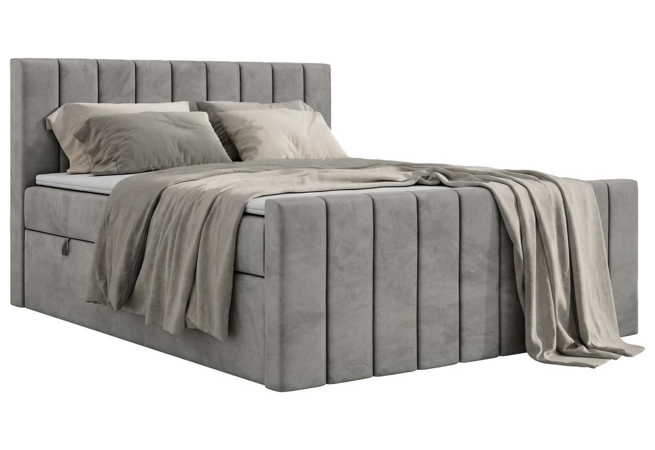 Łóżko kontynentalne - ALVER DUO 160x200 - H4 - jasnoszary, welwet - Topper Visco