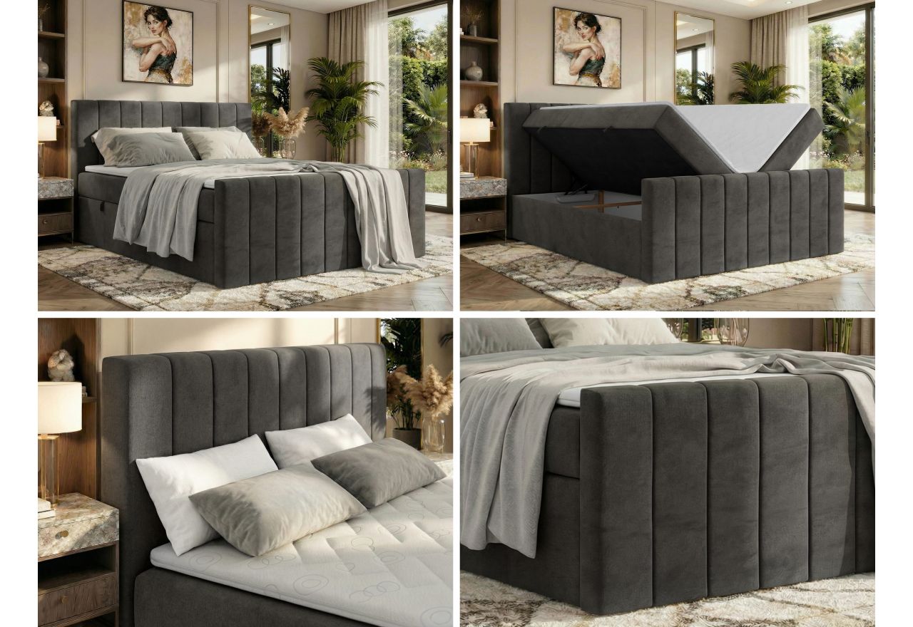 Łóżko kontynentalne - ALVER DUO 200x200 - H3 - ciemnoszary, welwet - Topper Visco