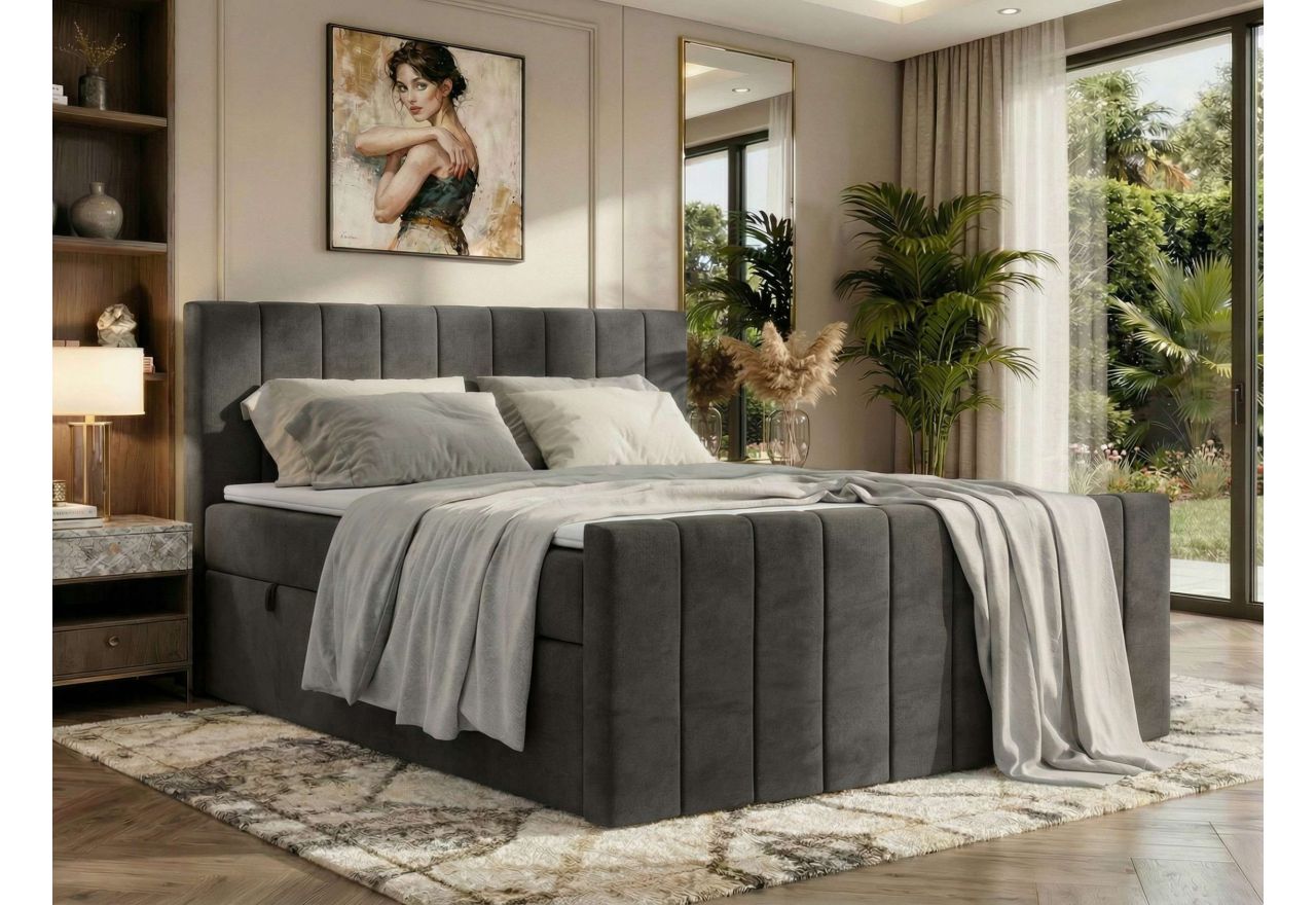 Łóżko kontynentalne - ALVER DUO 140x200 - H4 - ciemnoszary, welwet - Topper Visco