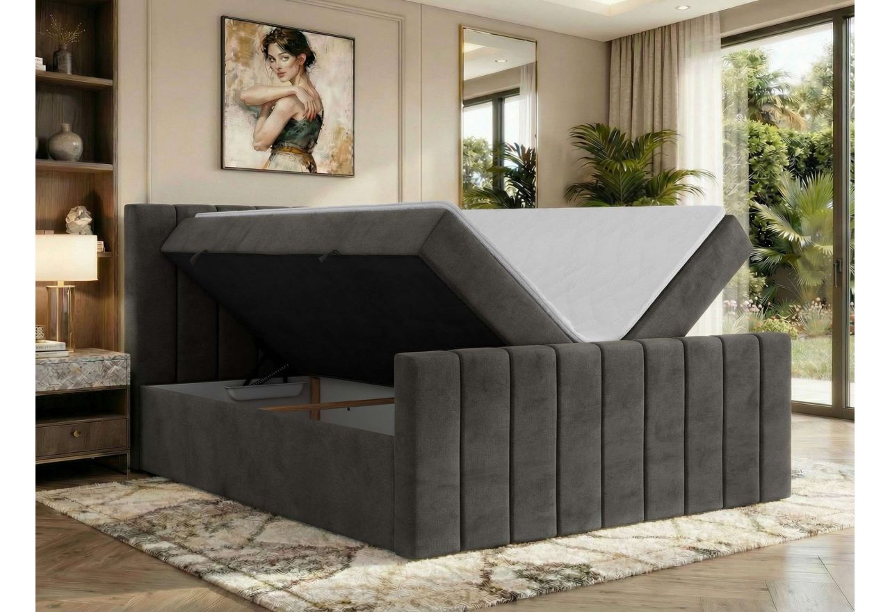 Łóżko kontynentalne - ALVER DUO 160x200 - H4 - ciemnoszary, welwet - Topper Visco