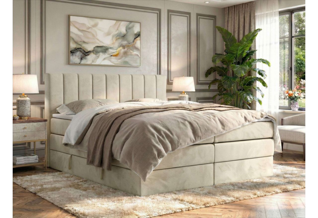 Łóżko kontynentalne - ALVER KING 140x200 - H3 - beżowy, welwet - Topper T25