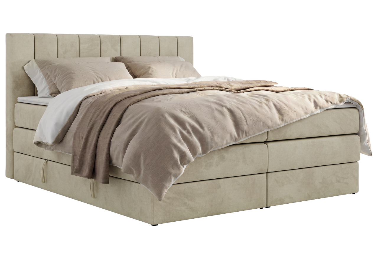 Łóżko kontynentalne - ALVER KING 140x200 - H3 - beżowy, welwet - Topper T25